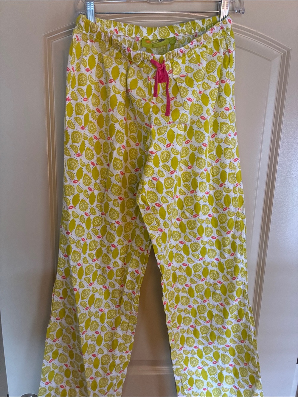 Lemon Print Pajama Pants - Pink Drawstring
